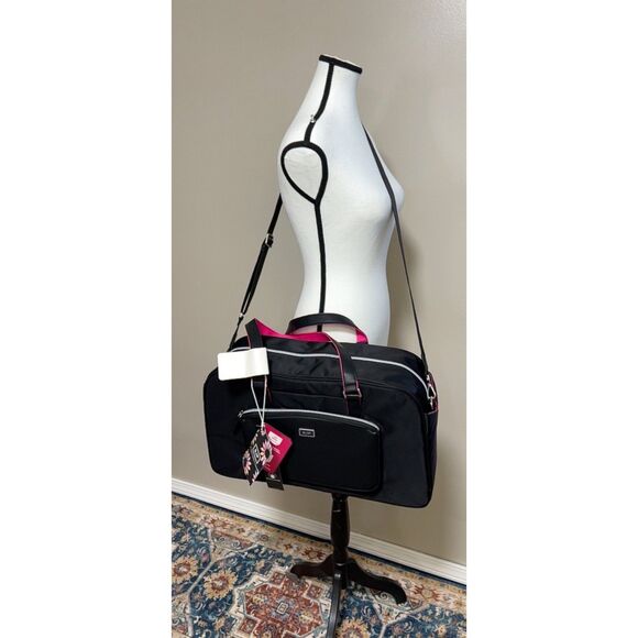 NWT Sarah Jessica Parker RFID convertible weekender bag in black and candy - Picture 2 of 15